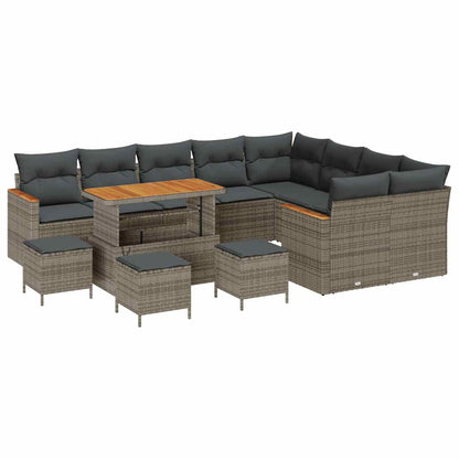 Gartensofa-set mit Kissen mit Speicher 13 pcs Grau Poly Rattan