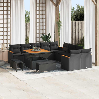 Gartensofa-set mit Kissen 13 pcs Schwarz Poly-Rattan