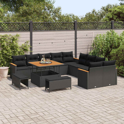 Gartensofa-set mit Kissen 13 pcs Schwarz Poly-Rattan