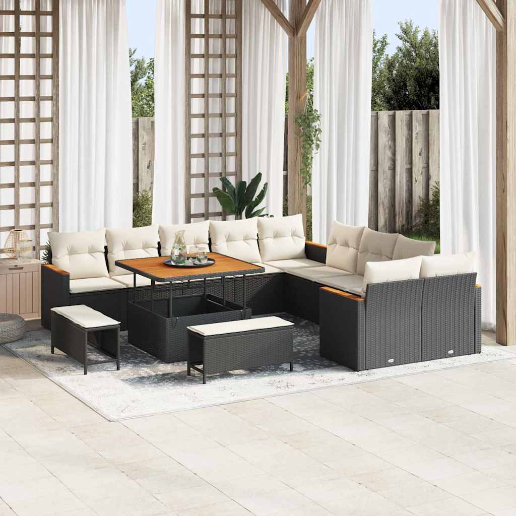 vidaXL Ensemble de canapés de jardin avec coussins 13 pcs Résine tressée noire
