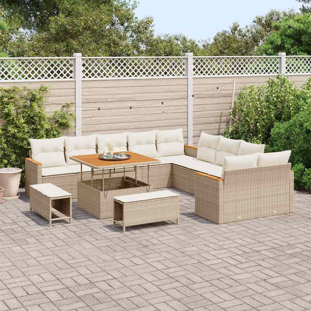 Gartensofa-set mit Kissen 13 pcs Beige Poly-Rattan