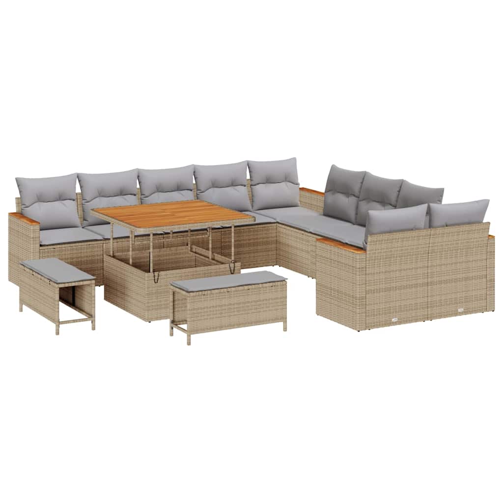 Gartensofa-set mit Kissen 13 pcs Beige Poly-Rattan
