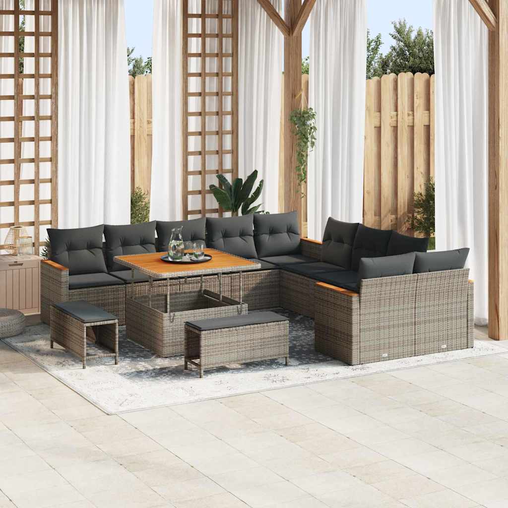 vidaXL Salon de jardin avec coussins 13 pcs Gris résine tressée