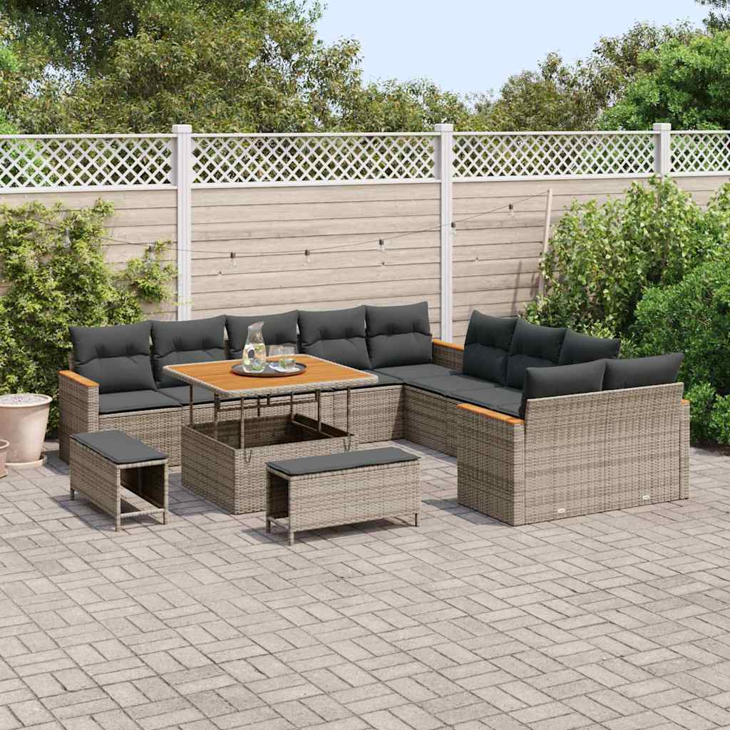 vidaXL Salon de jardin avec coussins 13 pcs Gris résine tressée