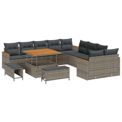 vidaXL Salon de jardin avec coussins 13 pcs Gris résine tressée