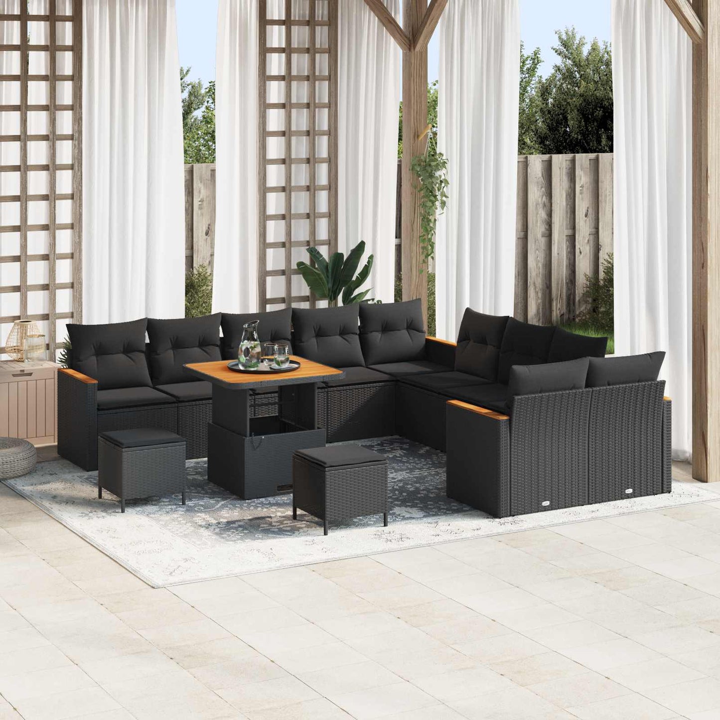 Gartensofa-set mit Kissen 13 pcs Schwarz Poly-Rattan