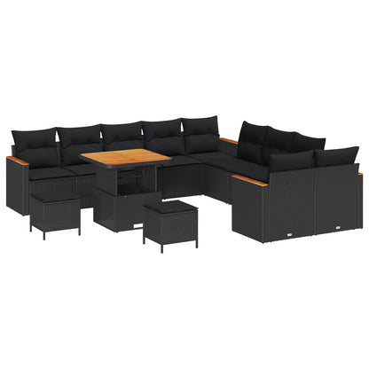 Gartensofa-set mit Kissen 13 pcs Schwarz Poly-Rattan