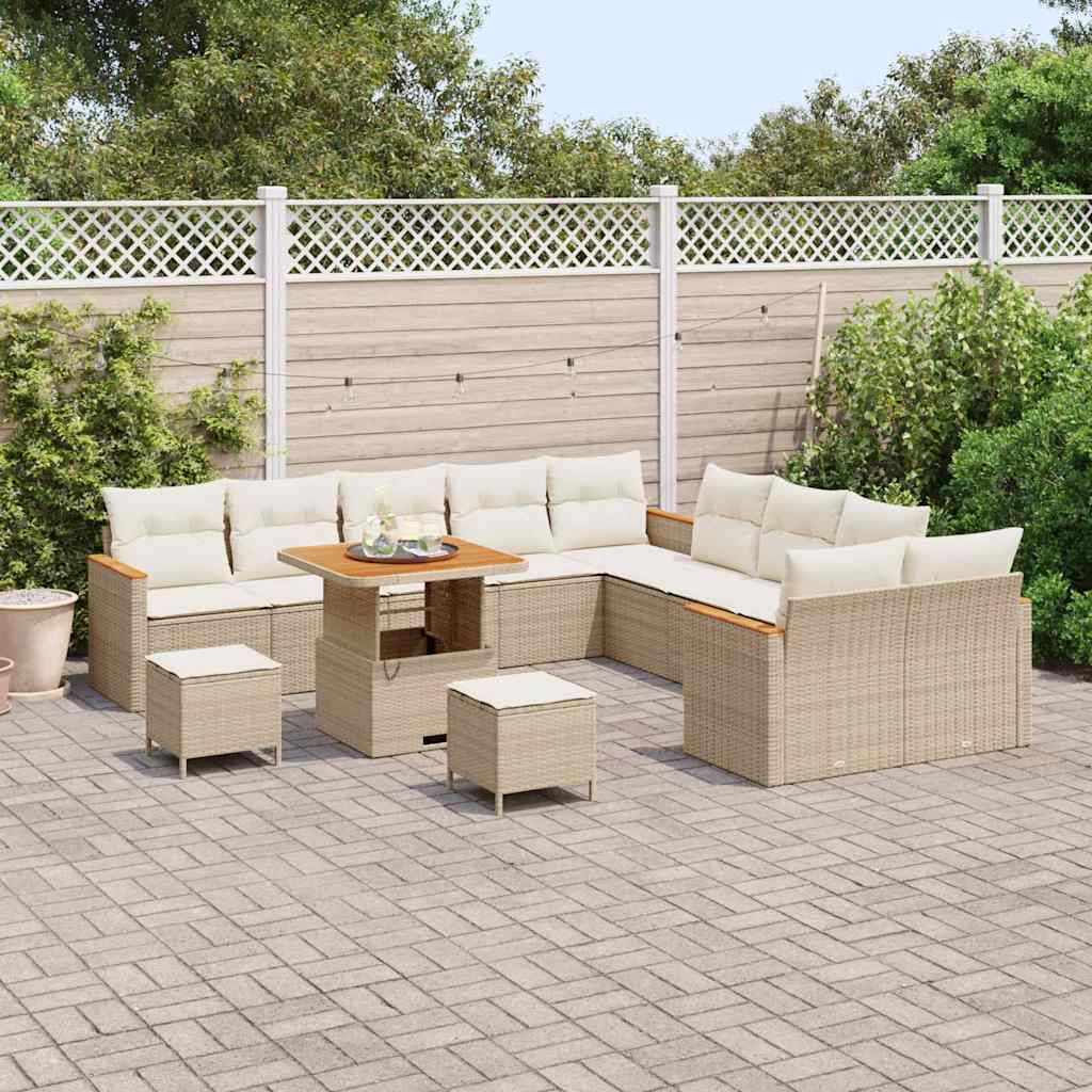 Gartensofa-set mit Kissen 13 pcs Beige Poly-Rattan