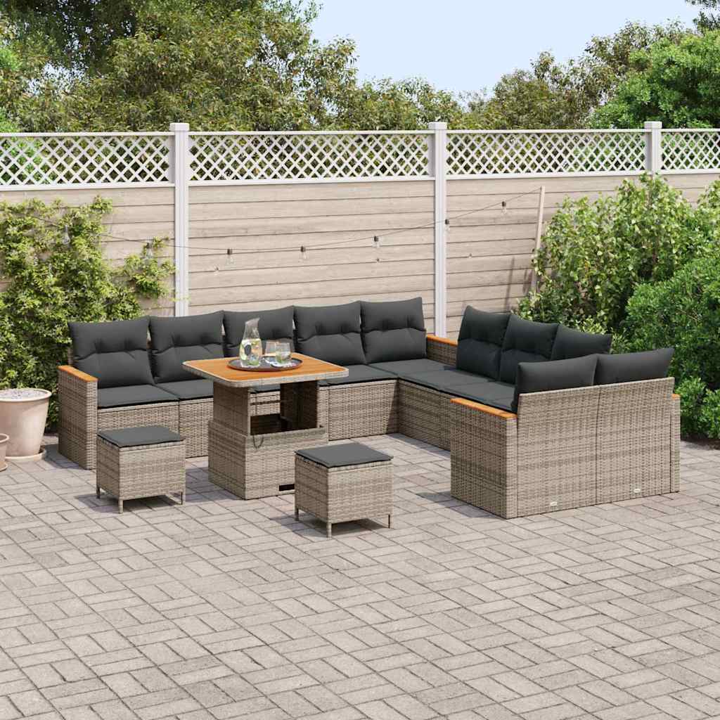 vidaXL Salon de jardin avec coussins 13 pcs Gris résine tressée