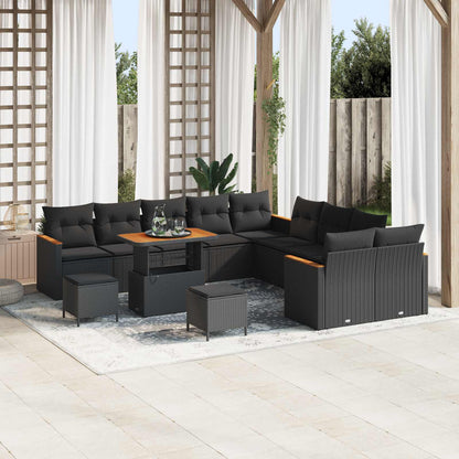 Gartensofa-set mit Kissen 13 pcs Schwarz Poly-Rattan