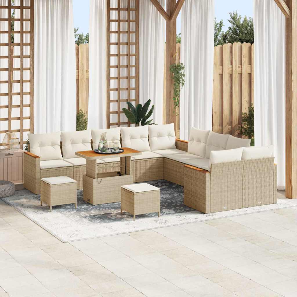 vidaXL Ensemble de canapés de jardin avec coussins 13 pcs Beige Résine tressée