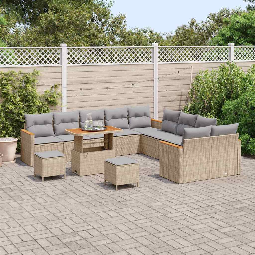 Gartensofa-set mit Kissen 13 pcs Beige Poly-Rattan