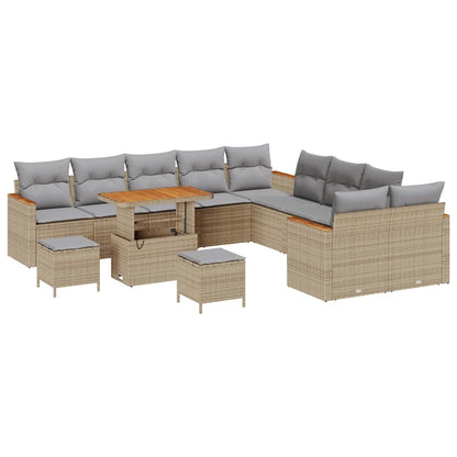 Gartensofa-set mit Kissen 13 pcs Beige Poly-Rattan