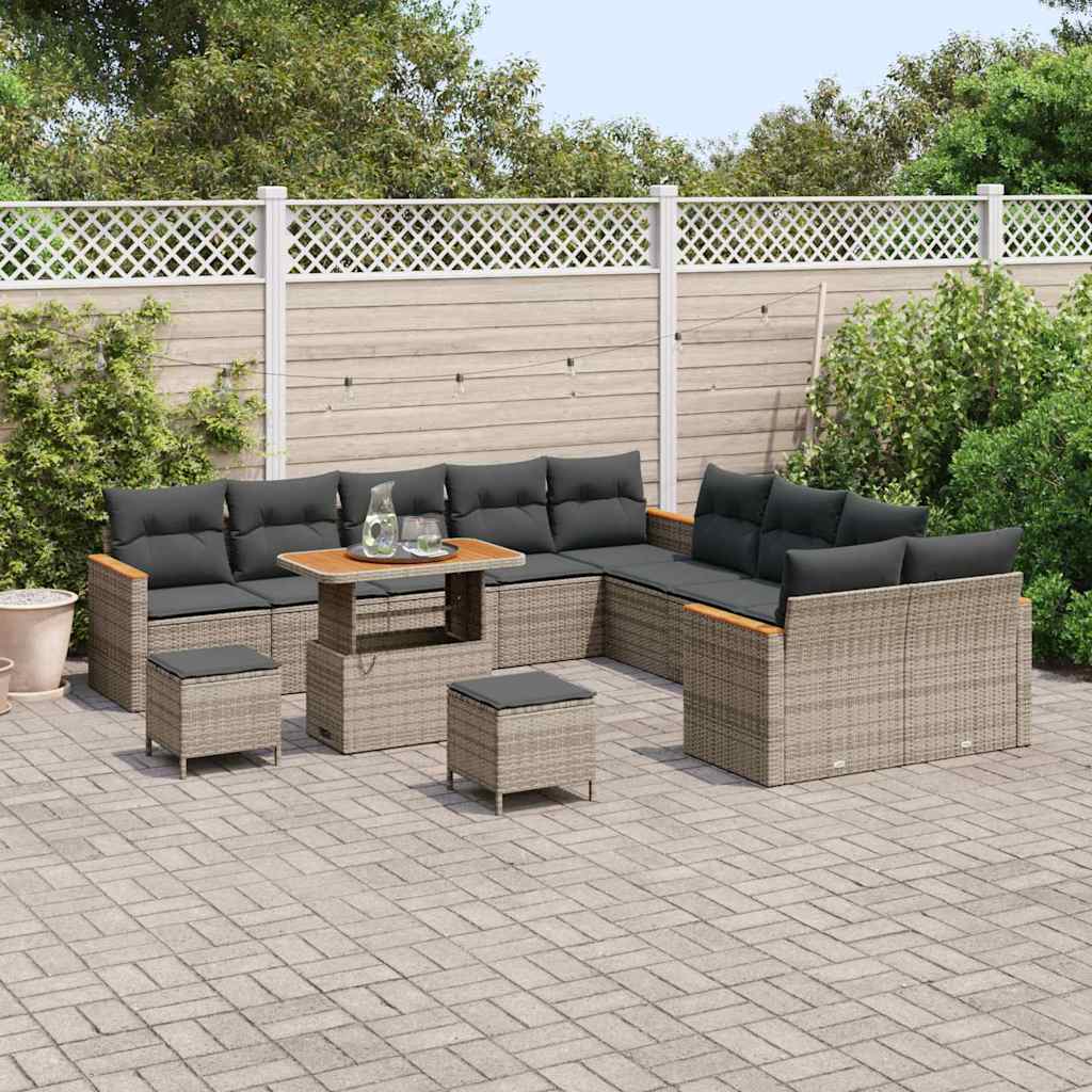 vidaXL Gartensofa-set mit Kissen 13 pcs Grau Poly-Rattan