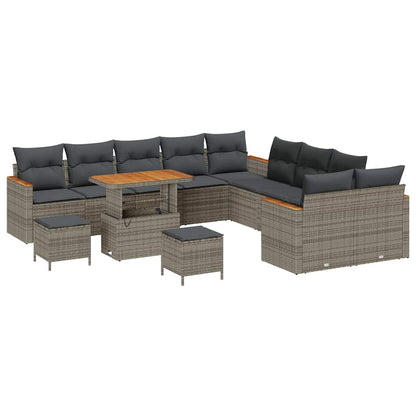 vidaXL Gartensofa-set mit Kissen 13 pcs Grau Poly-Rattan