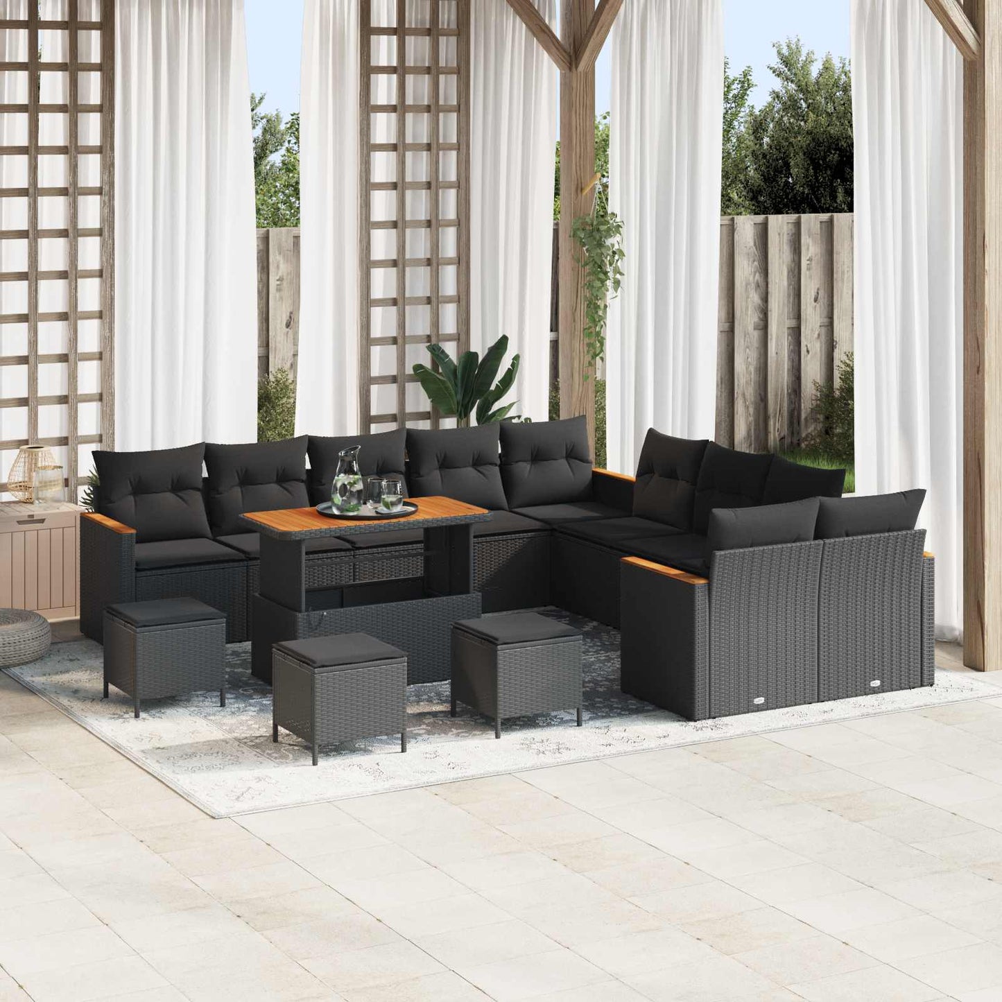 vidaXL Ensemble de canapés de jardin avec coussins 14 pcs Résine tressée noire