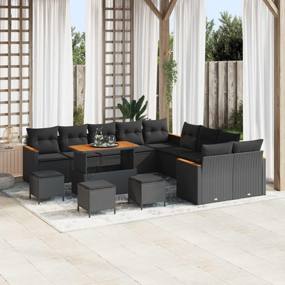 vidaXL Ensemble de canapés de jardin avec coussins 14 pcs Résine tressée noire