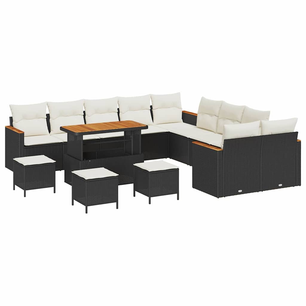 Gartensofa-set mit Kissen 18 pcs Schwarz und Creme Poly-Rattan