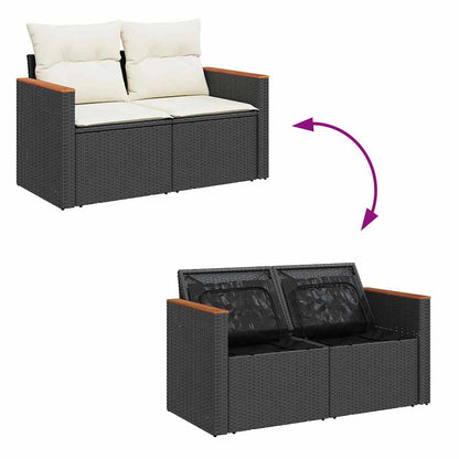 Gartensofa-set mit Kissen 18 pcs Schwarz und Creme Poly-Rattan