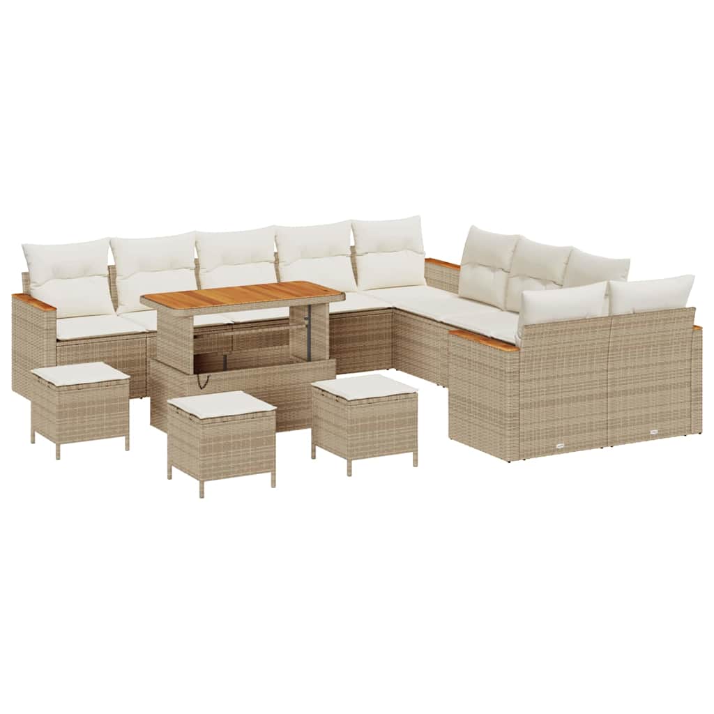 Gartensofa-set mit Kissen 18 pcs Beige und Creme Poly-Rattan