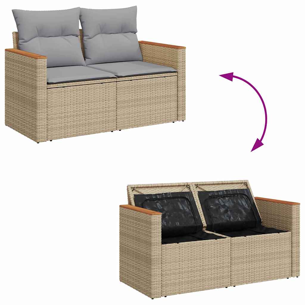 Gartensofa-set mit Kissen 18 pcs Beige und Hellgrau Poly-Rattan