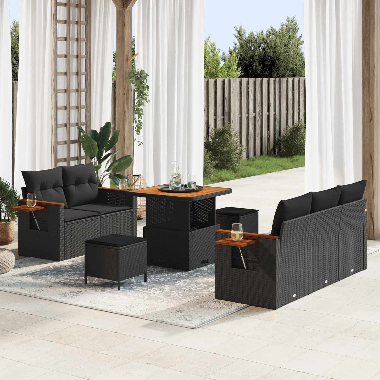 Gartensofa-set mit Kissen 10 pcs Schwarz Poly-Rattan