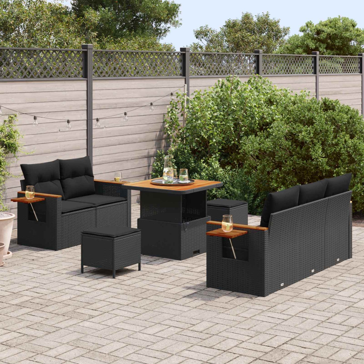 Gartensofa-set mit Kissen 10 pcs Schwarz Poly-Rattan
