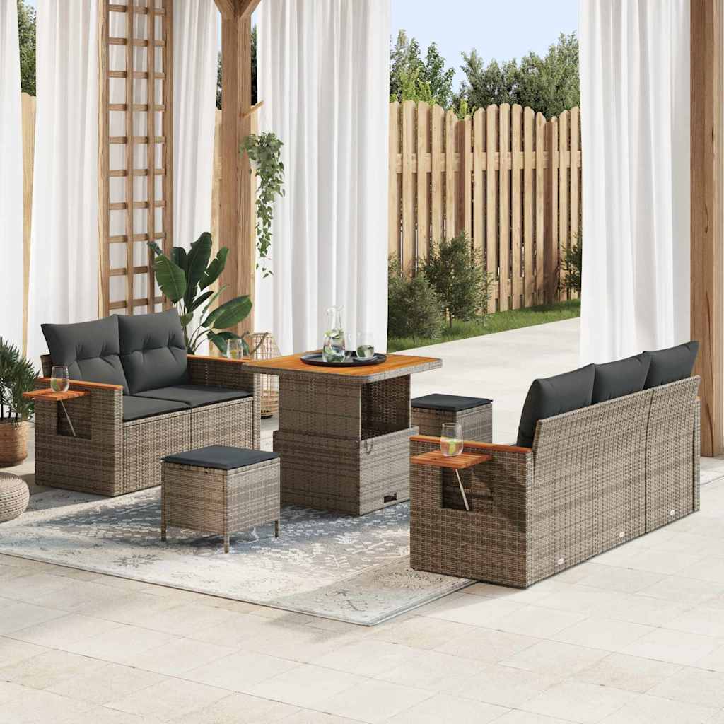 Gartensofa-set mit Kissen 10 pcs Grau Poly-Rattan