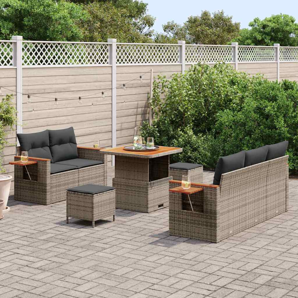 Gartensofa-set mit Kissen 10 pcs Grau Poly-Rattan