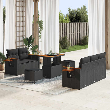Gartensofa-set mit Kissen 10 pcs Schwarz Poly-Rattan