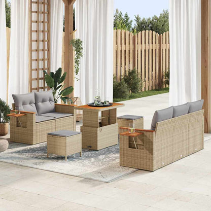 Gartensofa-set mit Kissen 10 pcs Beige und Hellgrau Poly-Rattan