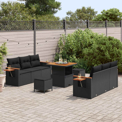 Gartensofa-set mit Kissen 11 pcs Schwarz Poly-Rattan