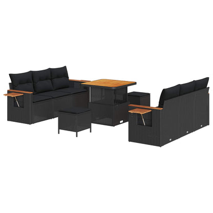 Gartensofa-set mit Kissen 11 pcs Schwarz Poly-Rattan