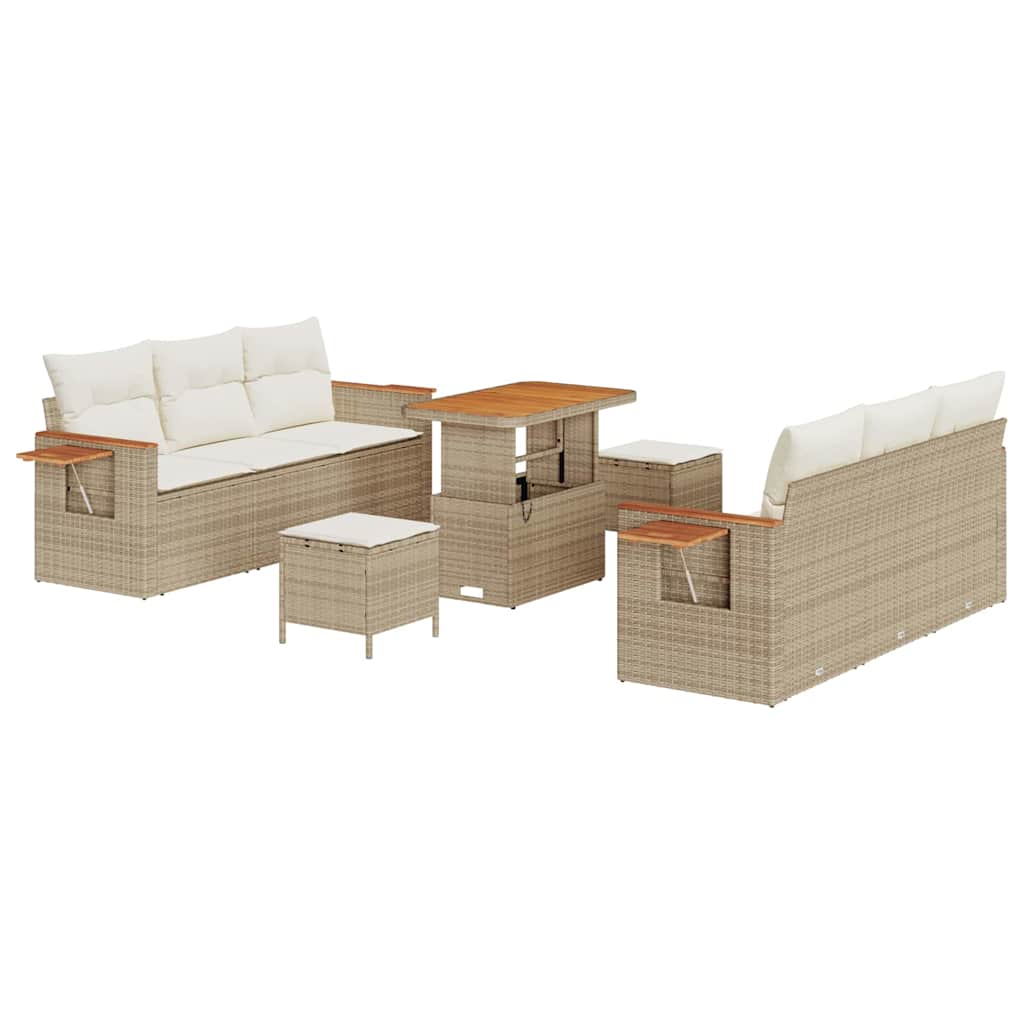 Gartensofa-set mit Kissen 11 pcs Beige und Creme Poly-Rattan