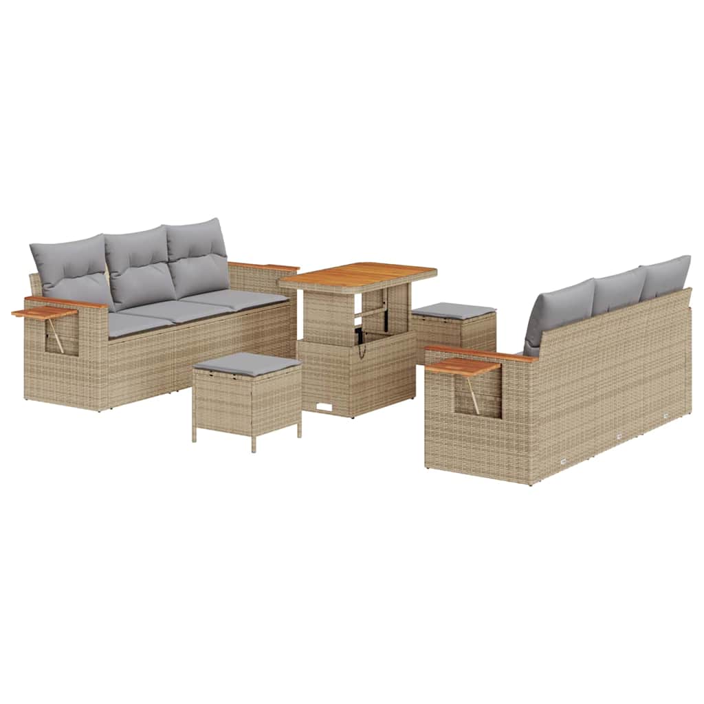 Gartensofa-set mit Kissen 11 pcs Beige und Hellgrau Poly-Rattan