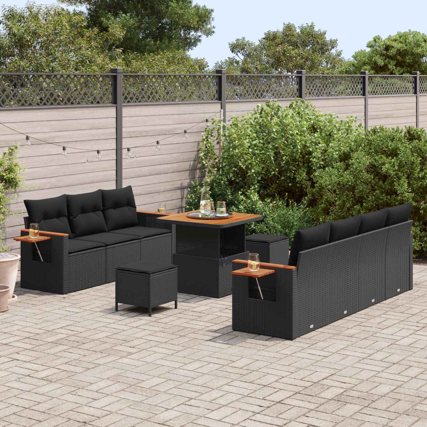 Gartensofa-set mit Kissen 13 pcs Schwarz Poly-Rattan