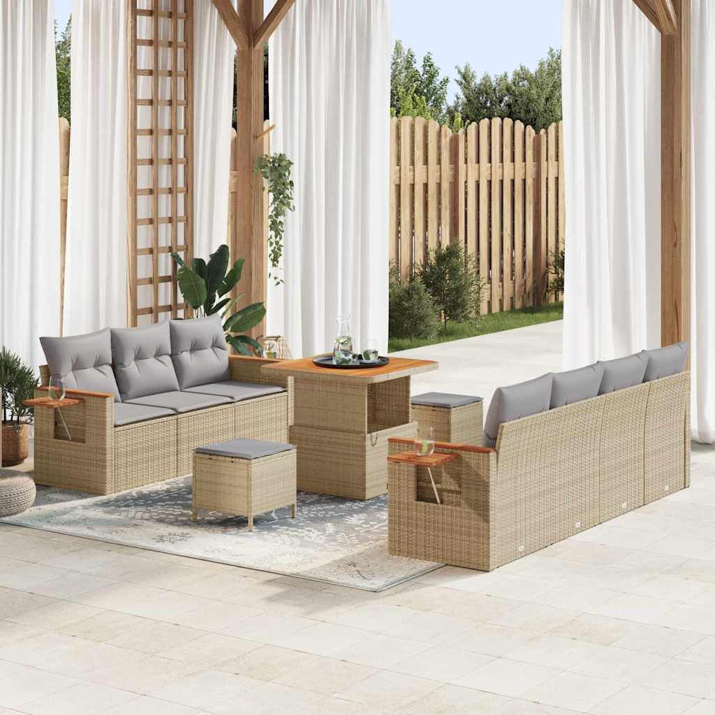 Gartensofa-set mit Kissen 13 pcs Beige und Hellgrau Poly-Rattan