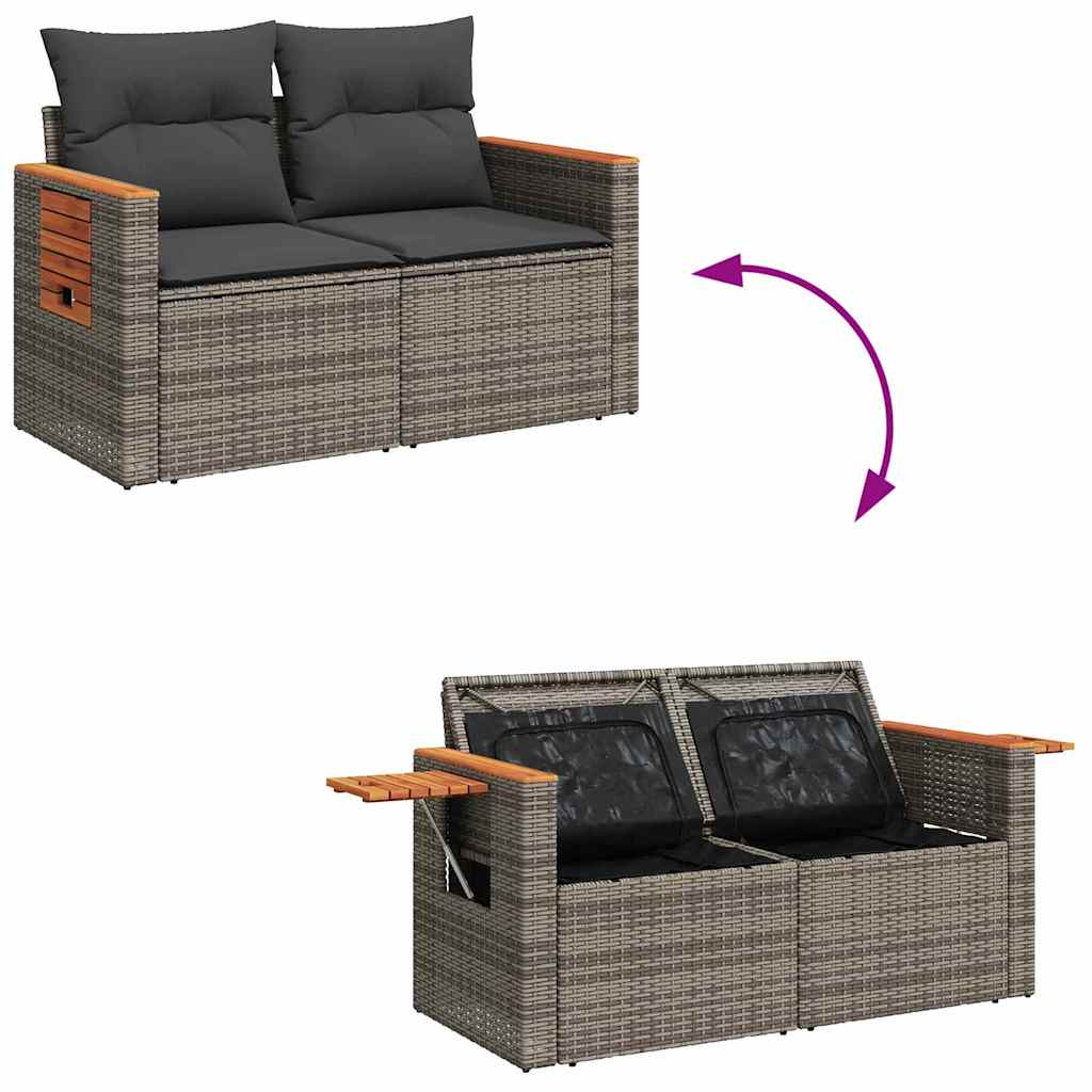 vidaXL Gartensofa-set mit Kissen 13 pcs Grau Poly-Rattan
