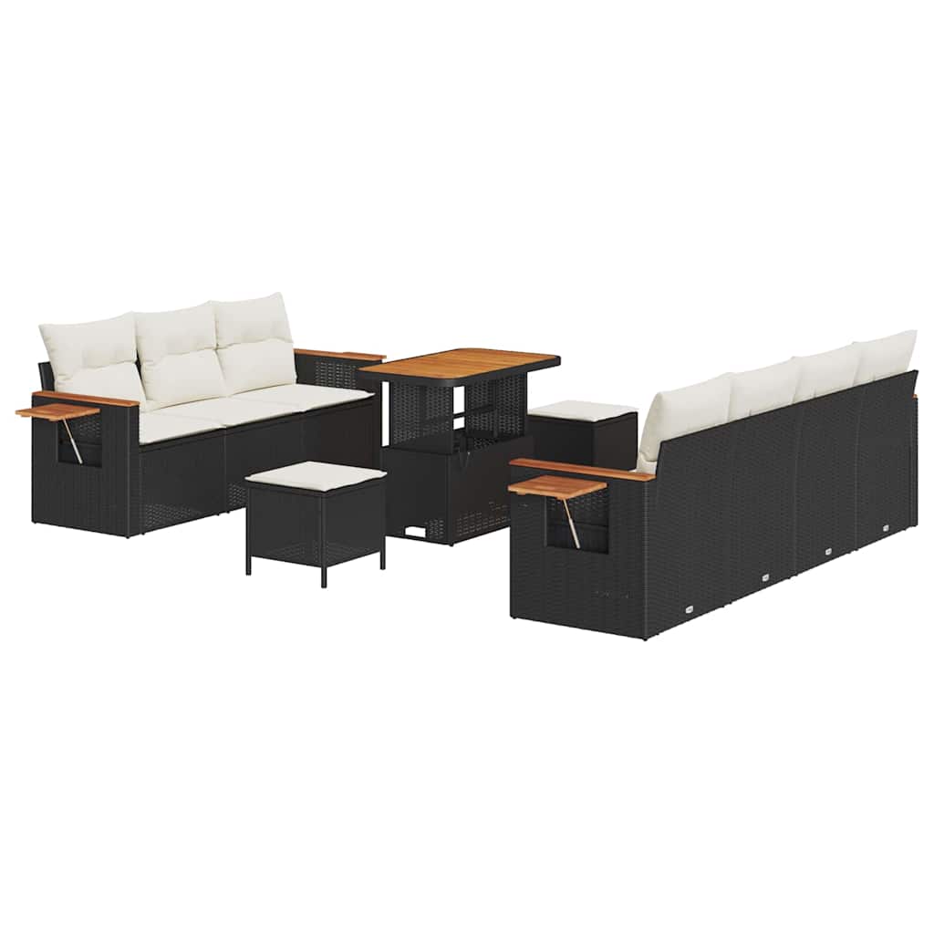 Gartensofa-set mit Kissen 13 pcs Schwarz und Creme Poly-Rattan