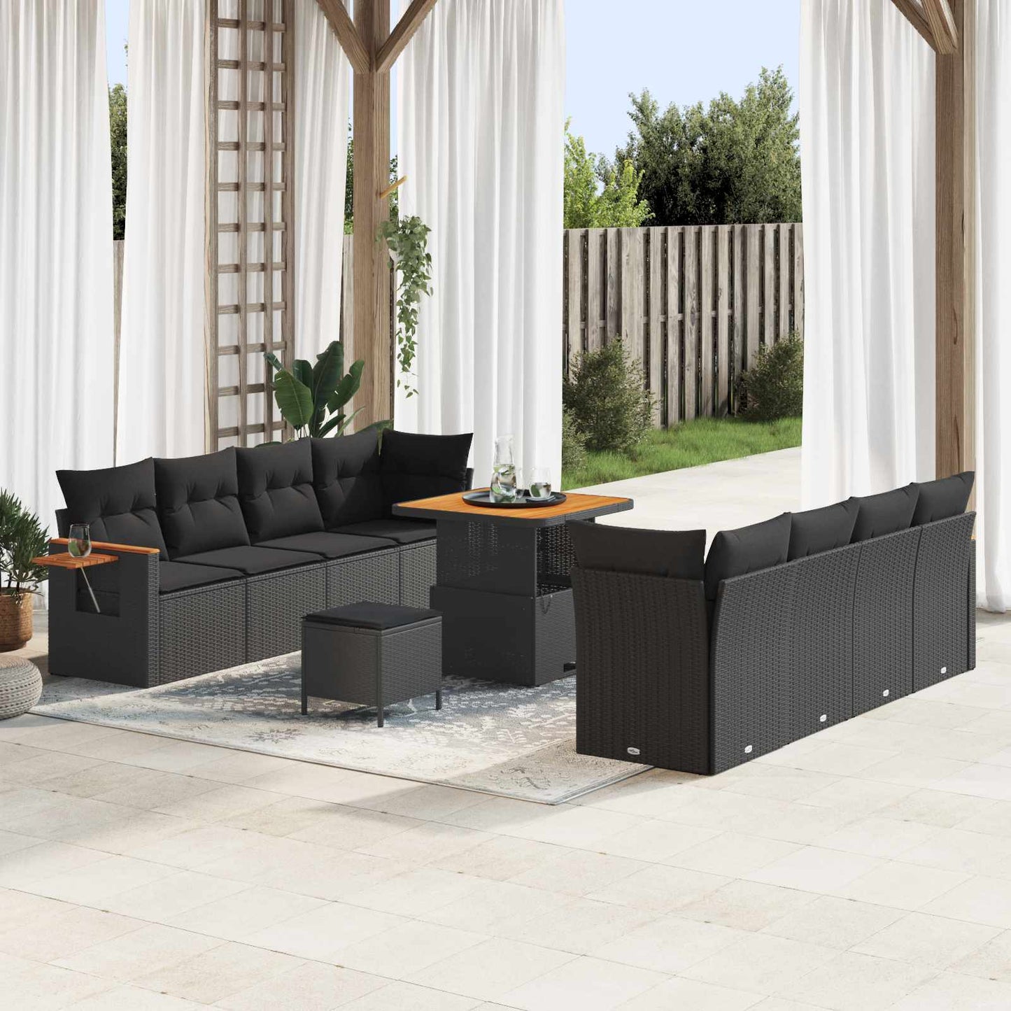 Gartensofa-set mit Kissen 12 pcs Schwarz Poly-Rattan