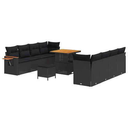Gartensofa-set mit Kissen 12 pcs Schwarz Poly-Rattan
