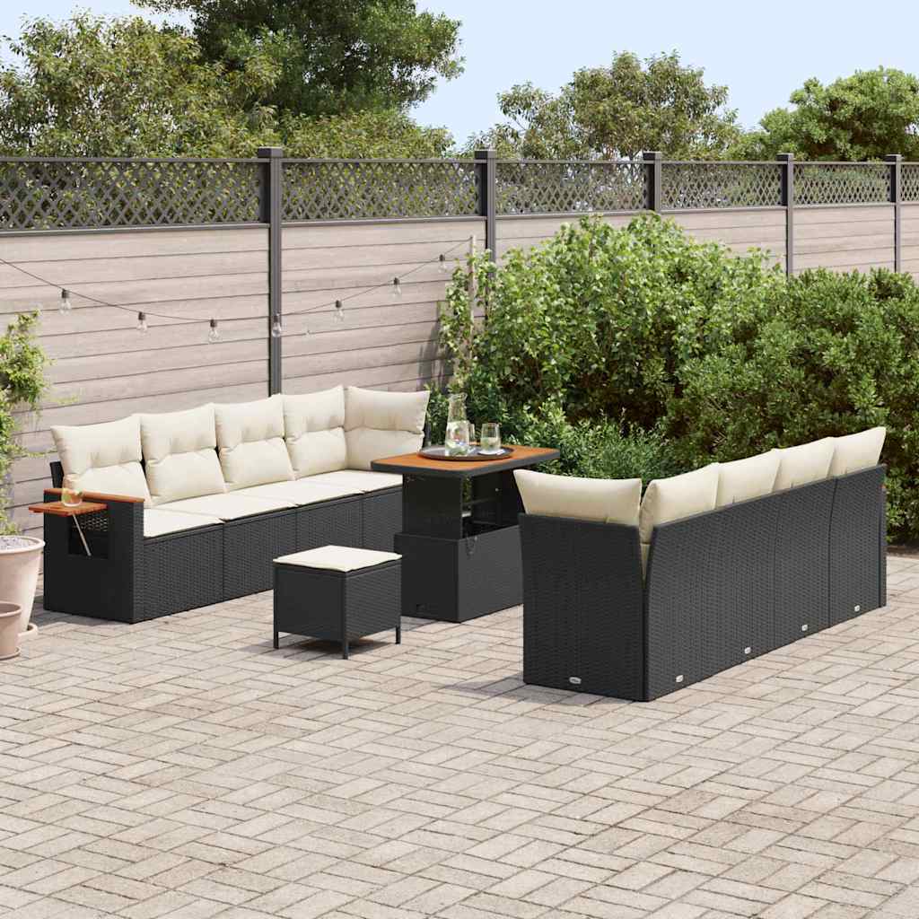 Gartensofa-set mit Kissen 12 pcs Schwarz und Creme Poly-Rattan
