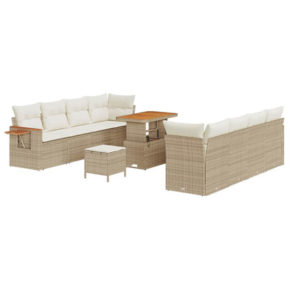 Gartensofa-set mit Kissen 12 pcs Beige und Creme Poly-Rattan