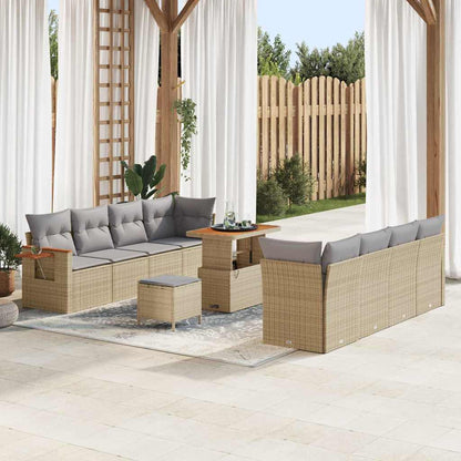 Gartensofa-set mit Kissen 12 pcs Beige und Hellgrau Poly-Rattan