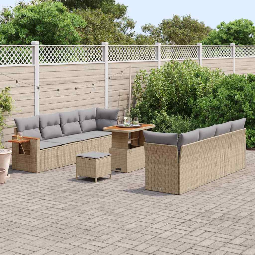 Gartensofa-set mit Kissen 12 pcs Beige und Hellgrau Poly-Rattan