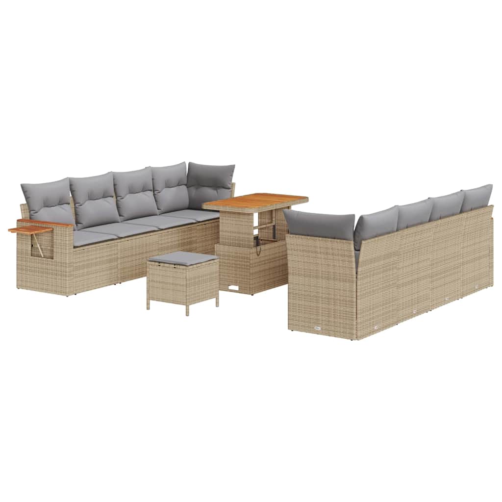 Gartensofa-set mit Kissen 12 pcs Beige und Hellgrau Poly-Rattan