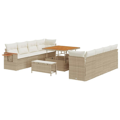 vidaXL Gartensofa-set mit Kissen 12 pcs Beige und Creme Poly-Rattan