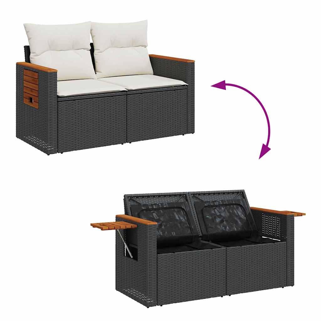 vidaXL Gartensofa-set mit Kissen 13 pcs Schwarz und Creme Poly-Rattan