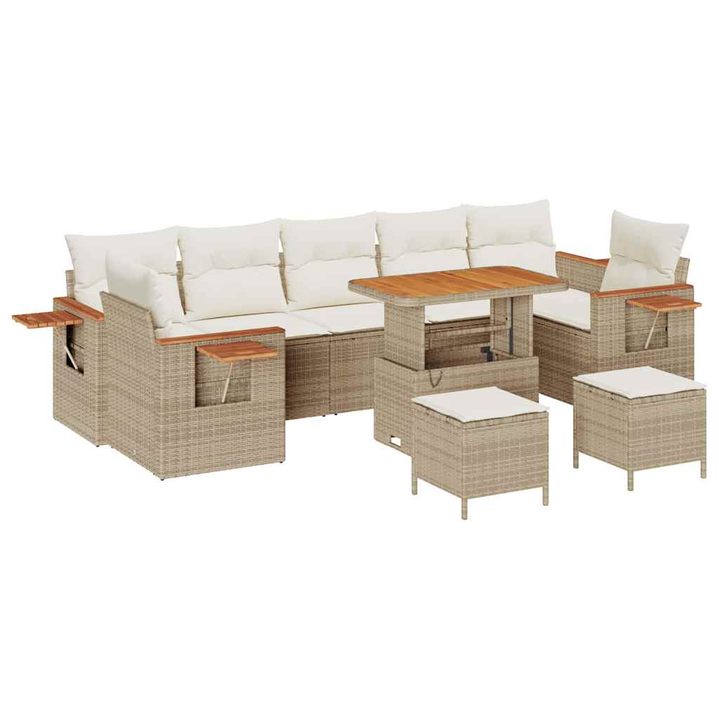 Gartensofa-set mit Kissen 13 pcs Beige und Creme Poly-Rattan
