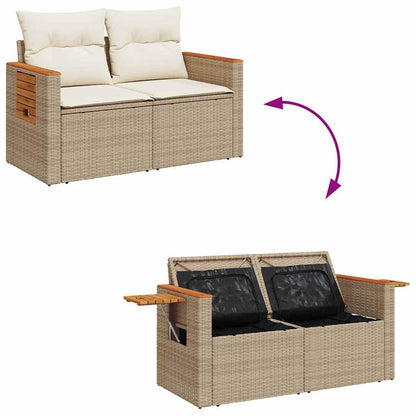 Gartensofa-set mit Kissen 13 pcs Beige und Creme Poly-Rattan